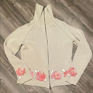 Zip Front Embroidered Sweater